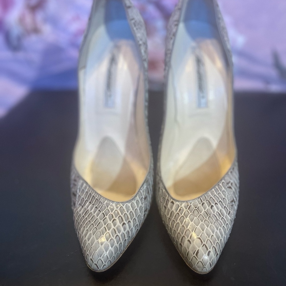 Brian Atwood Gray Snakeskin Heels